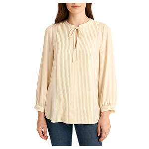 Lucky‎ Brand Top Women's L Ivory Pin Tuck Peasant Cottagecore Prairie Romantic